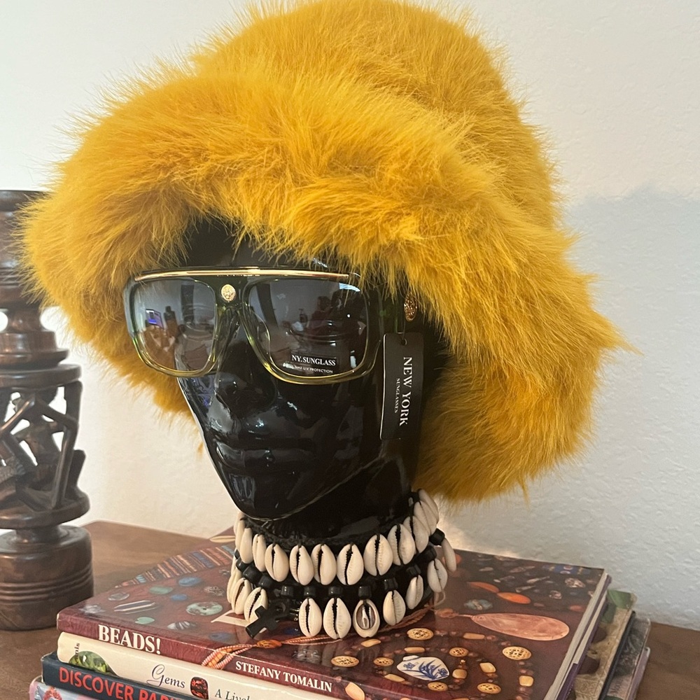 Mustard Gold Fuzzy Faux Fur Hat - Picture 2 of 13